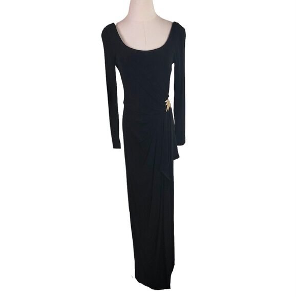 Vintage Jessica Howard Maxi Dress Black Stretch Ruched Jeweled Sheath Size 8 - Picture 11 of 12